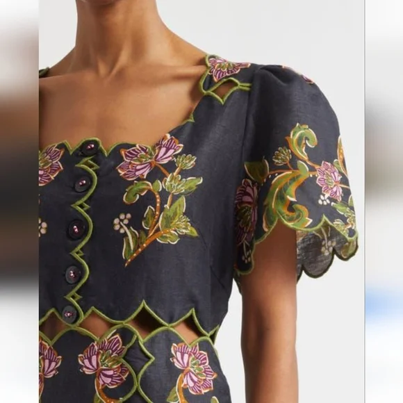 Farm Rio linen midi dress with embroidery NWT Sz XS - Picture 4 of 8